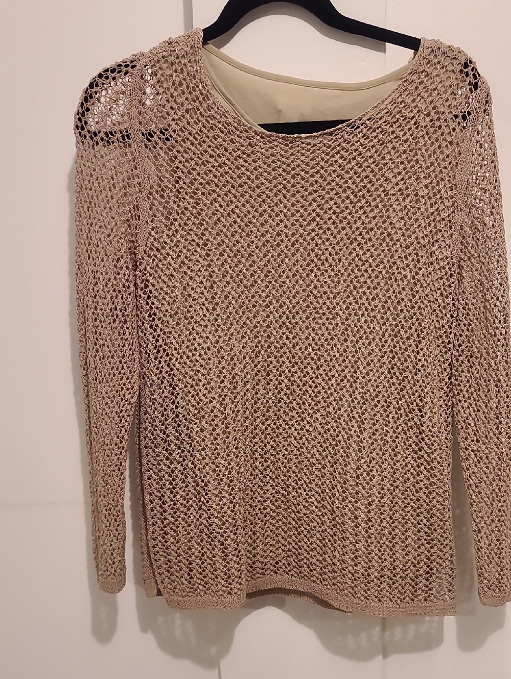 Chico's Open-Knit Scoop Neck Sweater in Light Tan